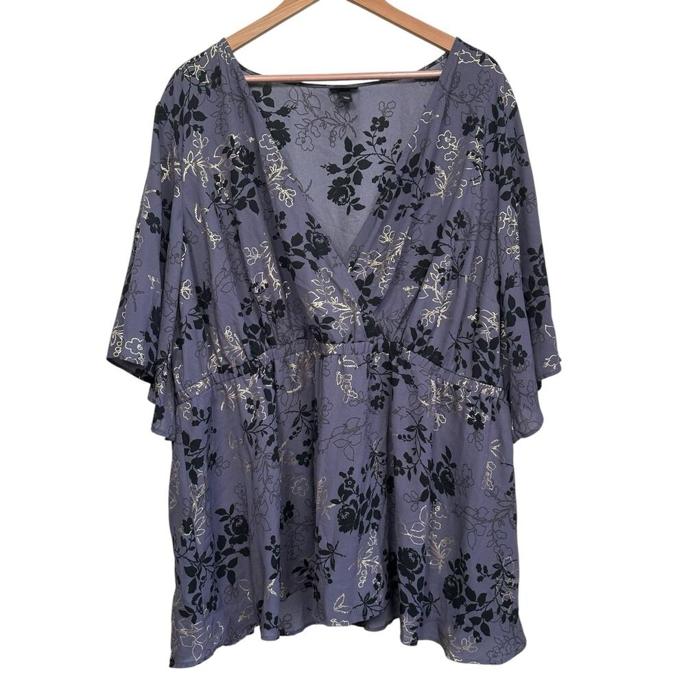 Torrid Women’s Slate Black & Gold Lily Georgette Surplice Babydoll Top Size 4